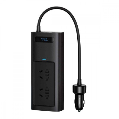 INVERTOR ELECTRIC auto Baseus, IGBT, 2 x AC, 2 x USB Type-C, 1 x USB, 150W 220V, conectare auto 12V, negru &amp;quot;CGNB020101&amp;quot; (timbru verde 2.00 lei) - 6932 foto
