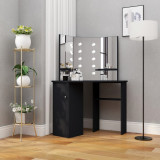 Masa de toaleta de colt, cu LED, negru, 111x54x141,5 cm GartenMobel Dekor, vidaXL