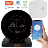 Termostat Wireless pentru Centrale Termice si Incalzire Pardoseala, Wifi, Control din aplicatia Tuya, Universal, Programabil, Receiver inclus, Touchsc