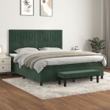 vidaXL Pat box spring cu saltea, verde &icirc;nchis, 180x200 cm, catifea 3137980