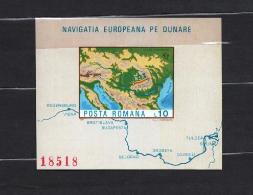 ROMANIA 1977 - NAVIGATIA PE DUNARE. HARTA, COLT DREAPTA JOS INDOIT, SA3