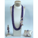 Cumpara ieftin Set bijuterii aurit cu ametist &amp; perle naturale: colier, brățară, cercei argint 925 placat aur roz, handmade Italia, cutie cadou