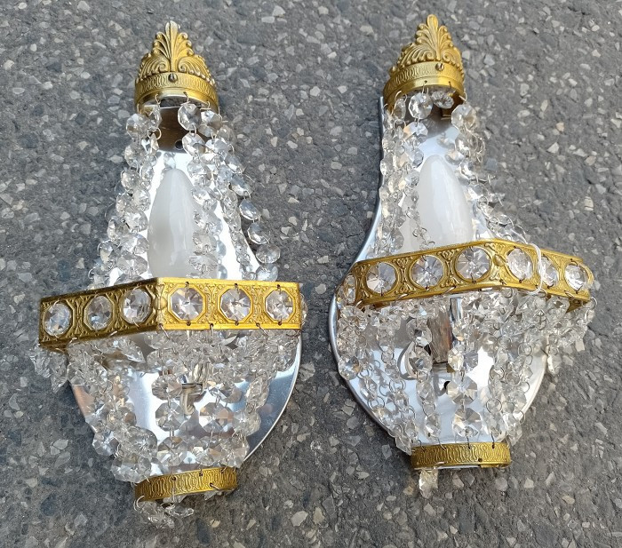 Set de 2 superbe aplice &icirc;n stil Victorian cu elemente din cristal