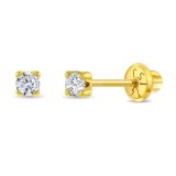 Cercei din Aur 14K pentru Copii &ndash; Diamant Natural 2mm, montura Prong, inchidere cu Filet si Protectie