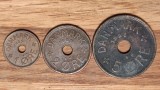R08 Danemarca - set de colectie bronz - 1 2 5 ore 1928 / 1939 - absolut superbe !, Europa