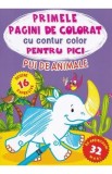 Carte de Colorat Pui de Animale cu Contur Colorat si 32 Autocolante pentru Copii Mici