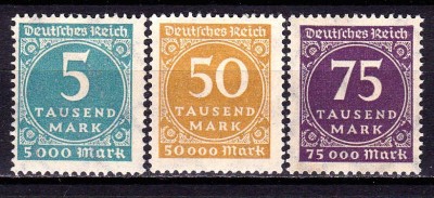 ✅ (S42) Germania Reich 1923 &amp;quot; Uzuale - cifra in cerc&amp;quot; serie Michel 274/276 , MNH/ o marca MH foto