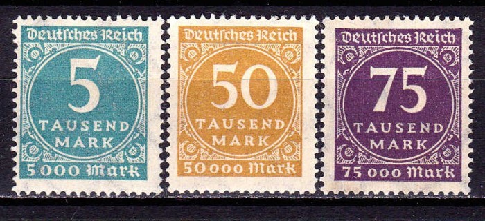✅ (S42) Germania Reich 1923 &quot; Uzuale - cifra in cerc&quot; serie Michel 274/276 , MNH/ o marca MH