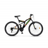Cumpara ieftin Bicicleta MTB-Full Suspension Rich R2649A, Sunrun 21 Viteze, Roti 26 Inch, Frane V-Brake, (Negru/Verde/Portocaliu), RICH BIKE