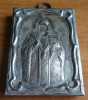 Icoana romaneasca cu Sfantul Nicolae , riza de argint pe lemn , piesa de sec. 19
