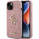 Guess Husa Fixed Glitter 4G Metal Logo iPhone 15 Roz