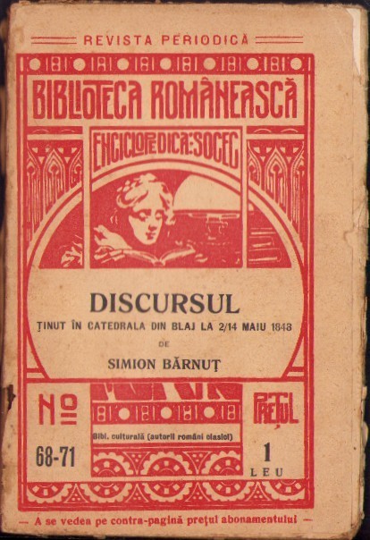 C4276N Discursul ținut &icirc;n Catedrala din Blaj la 2/14 Maiu 1848 de Simion Bărnuț, Biblioteca Rom&acirc;nească