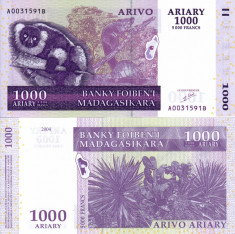 MADAGASCAR 1.000 ariary (5.000 francs) 2004 UNC!!! foto
