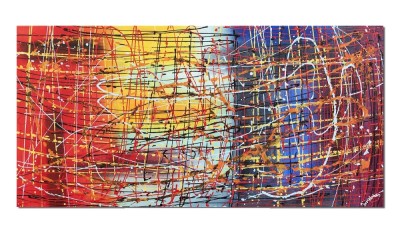 Tablou abstract birou, living pictat manual, Compozitie abstracta, 120x60cm ulei pe panza reproducere Jackson Pollock foto