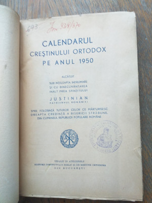 CALENDARUL CRESTINULUI ORTODOX PE ANUL 1950 foto