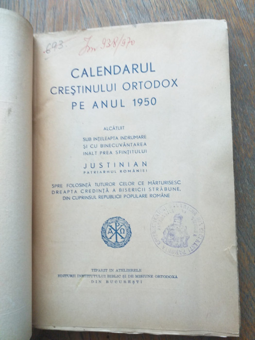 CALENDARUL CRESTINULUI ORTODOX PE ANUL 1950