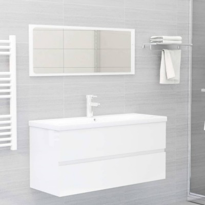 Set mobilier de baie, alb extralucios, lemn prelucrat foto