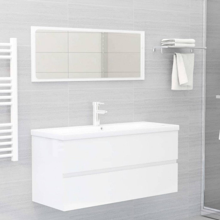 Set mobilier de baie, alb extralucios, lemn prelucrat