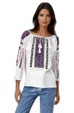 Bluza dama tip ie R256 alb/galben , marimea 2XL, Casual, Bumbac