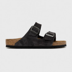 Birkenstock papuci din piele Arizona Sfb barbati, culoarea gri