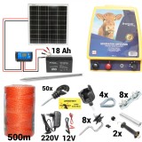 Kit pachet gard electric 12 Joule 12 220V panou baterie 18ah 500m + accesorii (BK87122-500-04-30w-18ah)