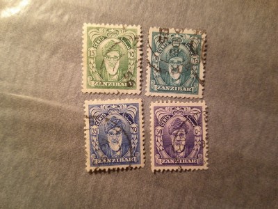 Serie mica Zanzibar 1952 Sultan Chalifa bin Harub 4 valori stampilate foto