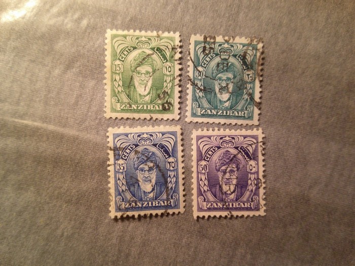 Serie mica Zanzibar 1952 Sultan Chalifa bin Harub 4 valori stampilate