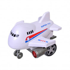 Avion alb cu dungi, 11 cm, plastic, ATU-085013