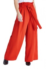 CL796-19 Pantaloni stil Palazzo cu talie inalta accesorizata cu cordon
