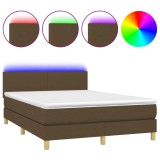 Cumpara ieftin Pat cu arcuri, saltea si LED, maro inchis, 140x200 cm, textil