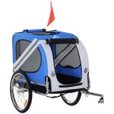 PawHut Remorcă bicicletă pentru c&acirc;ine animale 8 reflectoare steag bară de remorcare inclus 130 x 73 x 90 cm alb și albastru | Aosom Romania