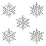 Ornamente Brad de Crăciun Jumbo, Fulg, Argintiu, 10x10 cm, Set 5 Bucăți, Oem