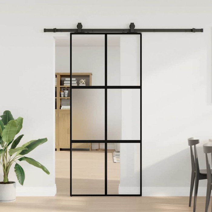 vidaXL Ușă glisantă cu set feronerie neagră 90x205cm sticlă securizată 3375884