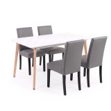 Set Sufragerie Verona 150 4+1 Alb-Gri - Masa MDF Blat Alb, 4 Scaune Piele Sintetica Gri, Leziter