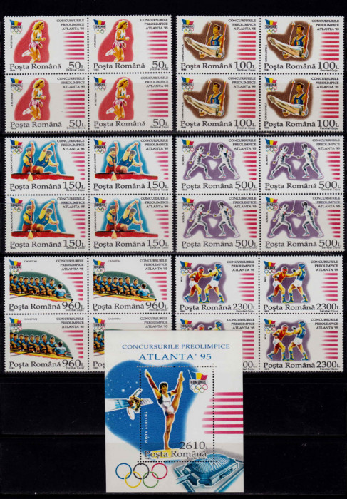 RO 1995 LP 1397+1398 &quot; Concursurile Preolimpice Atlanta&quot; ,bloc 4+colita 297, MNH