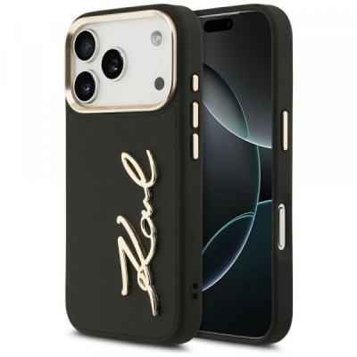 Husa pentru Apple iPhone 17 Pro, Karl Lagerfeld, Script Logo, Neagra foto