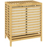 HOMCOM Coș de rufe din bambus cu capac, 2 coșuri, pliabil, 64 L, natural și cremă albă | Aosom Romania
