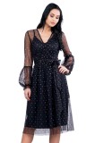 U627-1 Rochie cu model buline si snur in talie, L, M