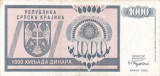 CROATIA 1.000 dinara 1992 KNIN VF+!!!