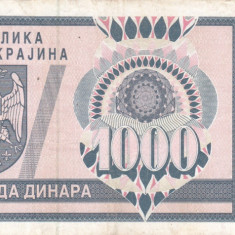CROATIA 1.000 dinara 1992 KNIN VF+!!!