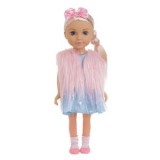 Papusa Fashion cu Vesta Roz din Imitatie de Blana si Panglica de Par, 45 cm, CMCLASS