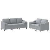 Set de canapele cu perne, 2 piese, gri deschis, material textil