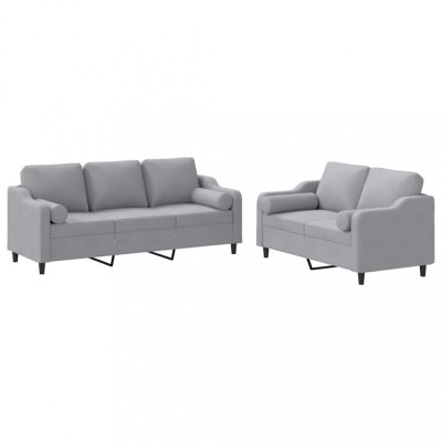 Set de canapele cu perne, 2 piese, gri deschis, material textil foto