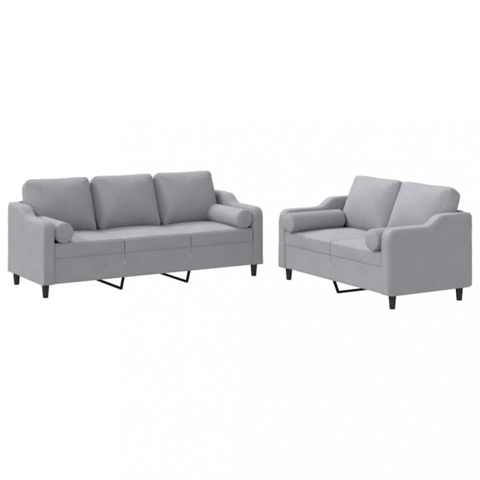 Set de canapele cu perne, 2 piese, gri deschis, material textil