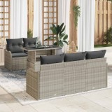 Set de mobilier de grădină cu 6 piese și perne, gri deschis, din ratan plastic