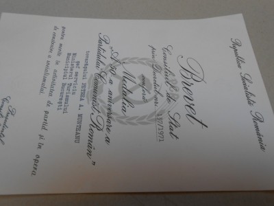 Brevet Nicolae Ceausescu, Consiliul de stat, 1971, RSR, medalia 50 aniv. PCR foto
