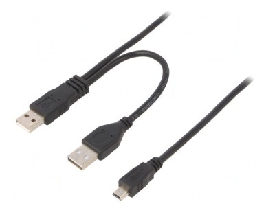 Cablu USB 2.0 dublu aurit 0,9m negru foto