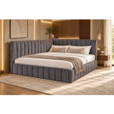 Pat Coral 120x200 cm Lada Deozitare Tapitat Catifea Gri Somiera Inclusa (cod ML2526-04)
