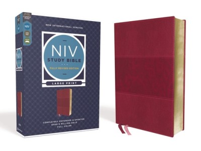 NIV Study Bible, Fully Revised Edition, Large Print, Leathersoft, Burgundy, Red Letter, Comfort Print foto