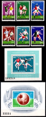 Romania 1974, LP 851 LP 852 LP 853, C.M. de Fotbal Munchen, serie + colite, MNH foto